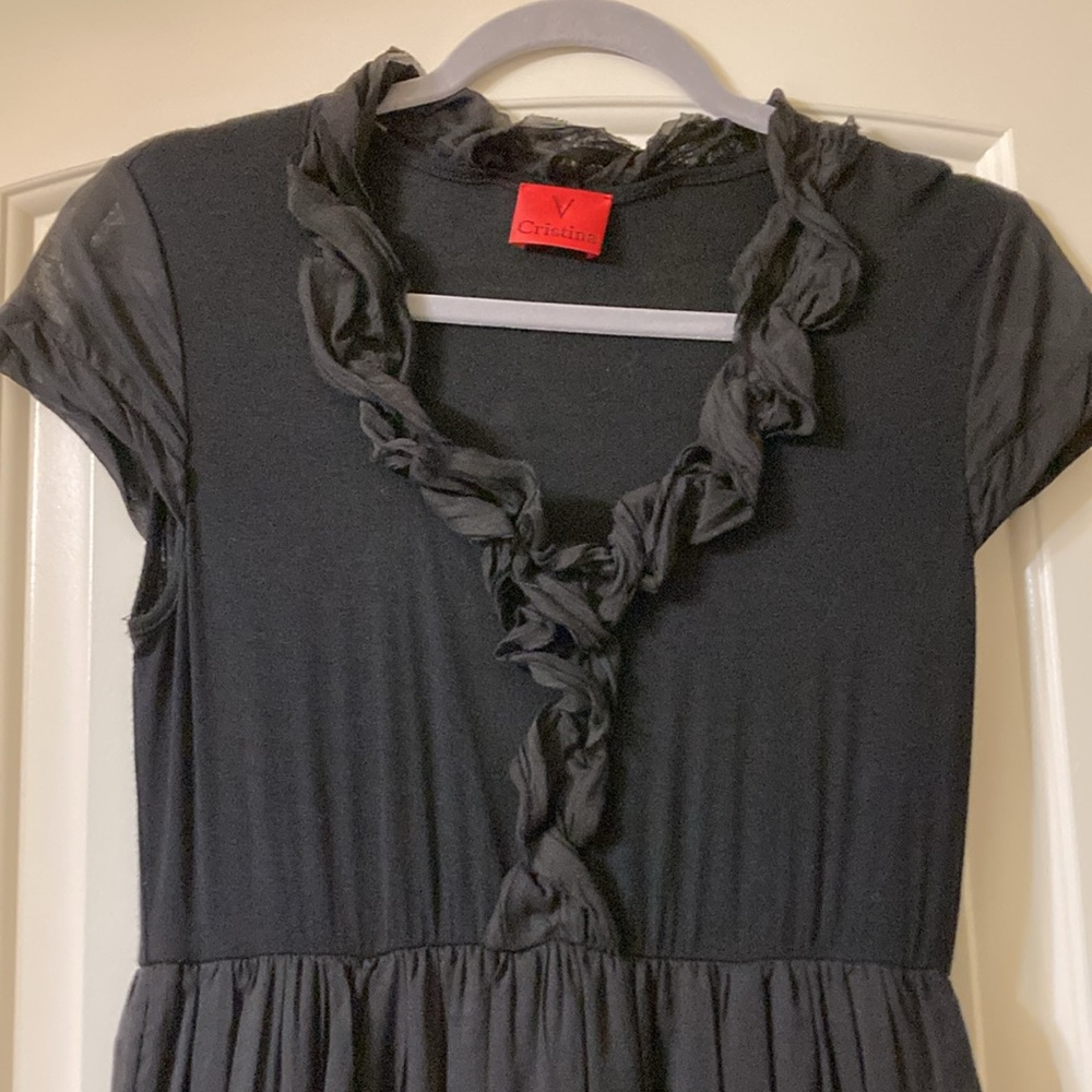 Christina Black Ruffled Neckline Dress